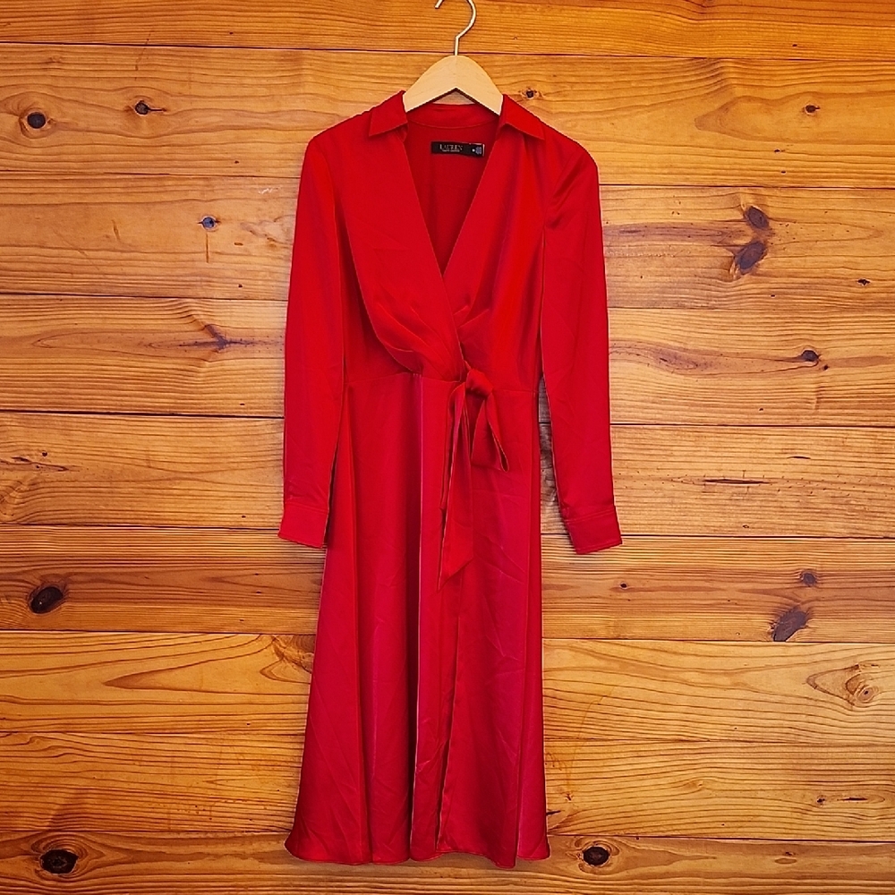 Ralph Lauren Black Label Old Money Red Long Sleeve Satin Dress 0 NWOT